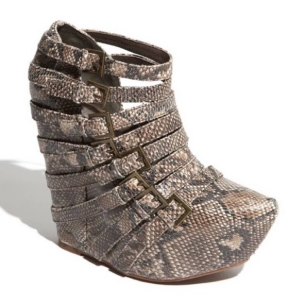 JEFFREY CAMPBELL 'Zip-2' Wedge Snake Print Bootie